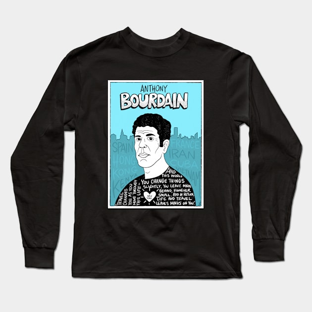 Anthony Bourdain Pop Folk Art Long Sleeve T-Shirt by krusefolkart